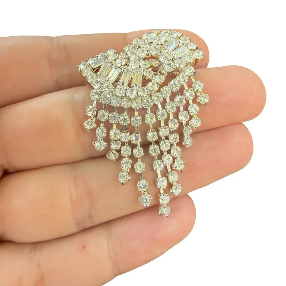 Vintage Jewelry Rhinestone Fringe Brooch Rhinestone Pin - Picture 2 of 3
